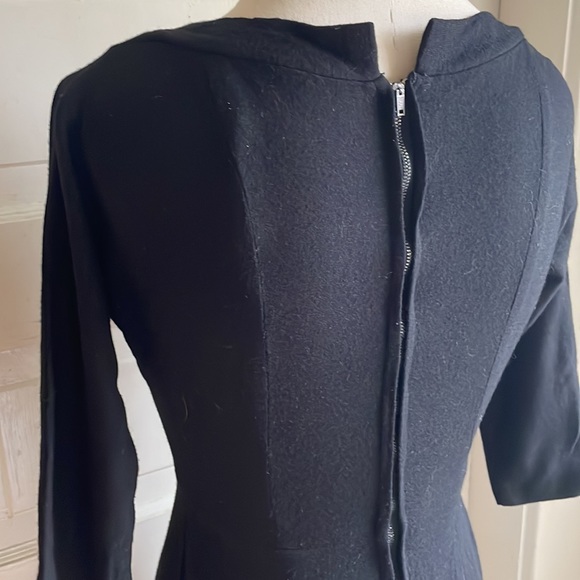 Vintage 1960’s Black Wool Wiggle Dress w Back Metal Zipper, Slash Neck & Pocket - Picture 8 of 16